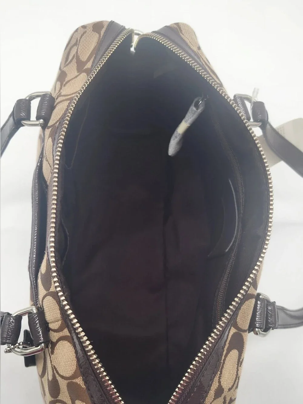 Coach Nancy Signature Stripe Satchel Brown Khaki NWT F28505
